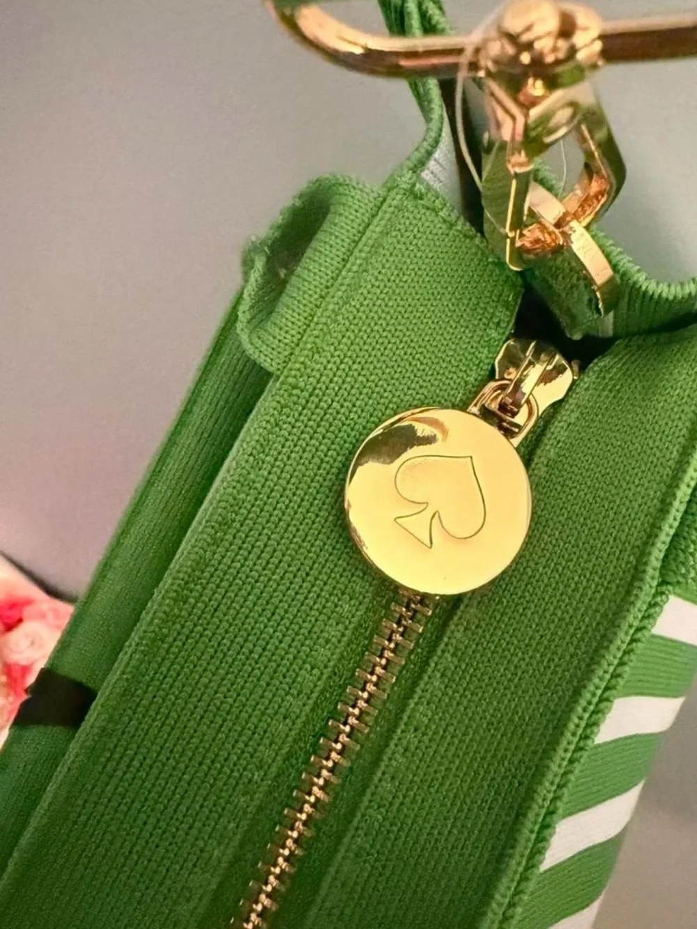 kate spade Green and White Striped Canvas Crossbody Tote - Picture 3 of 4
